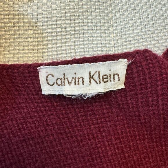 Vintage Calvin Klein burgundy maroon cardigan sweater with shoulder pads Large - Picture 5 of 9
